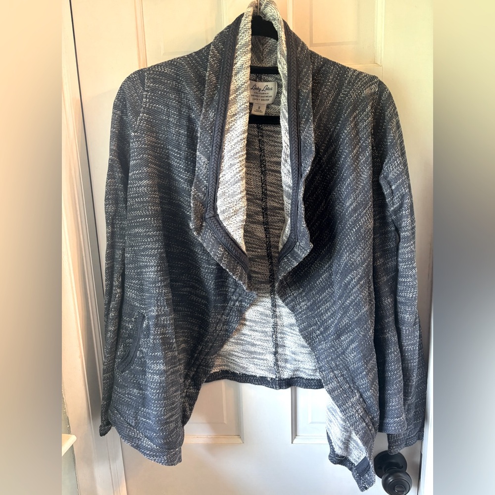 Lucky Brand ‘Lucky Lotus’ Navy and White Open Front Cardigan Sweater Blazer S